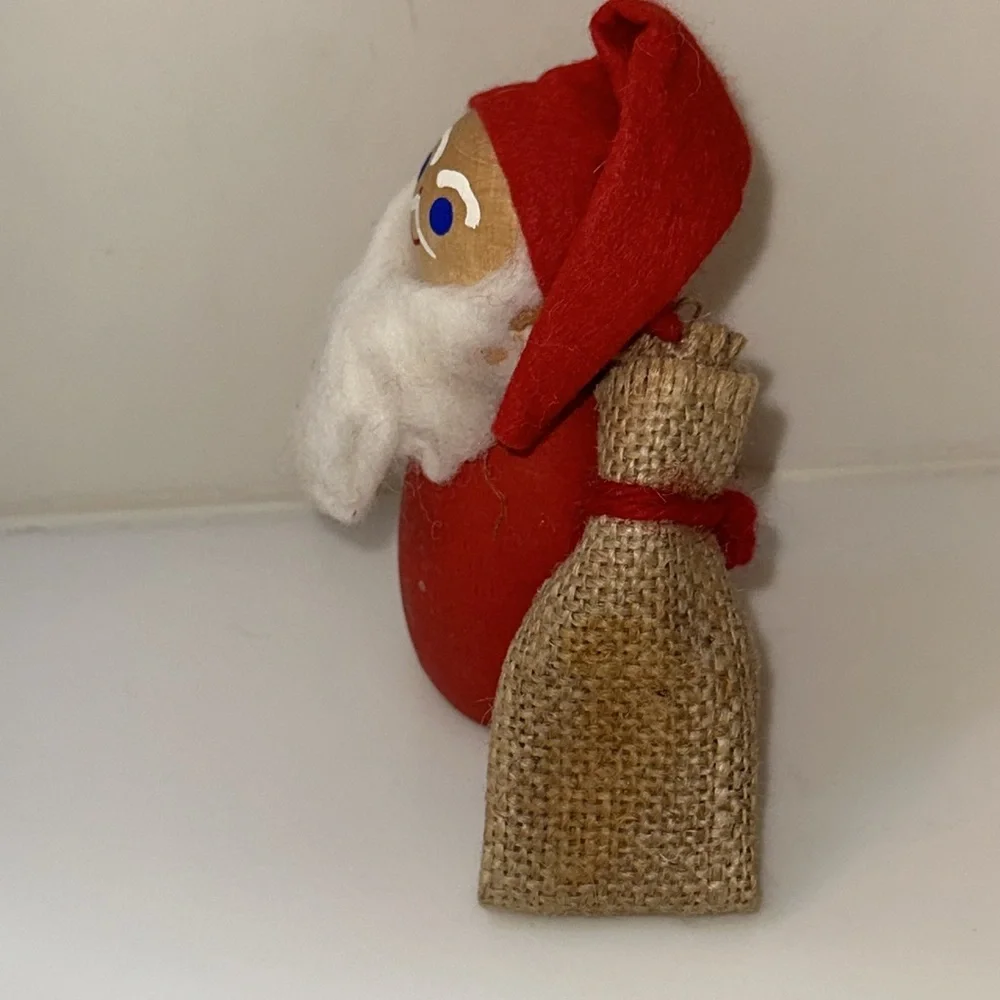 Vintage HOLBOLL Santa Claus Nisse Handmade/Hand Painted Wood with Felt & Burlap